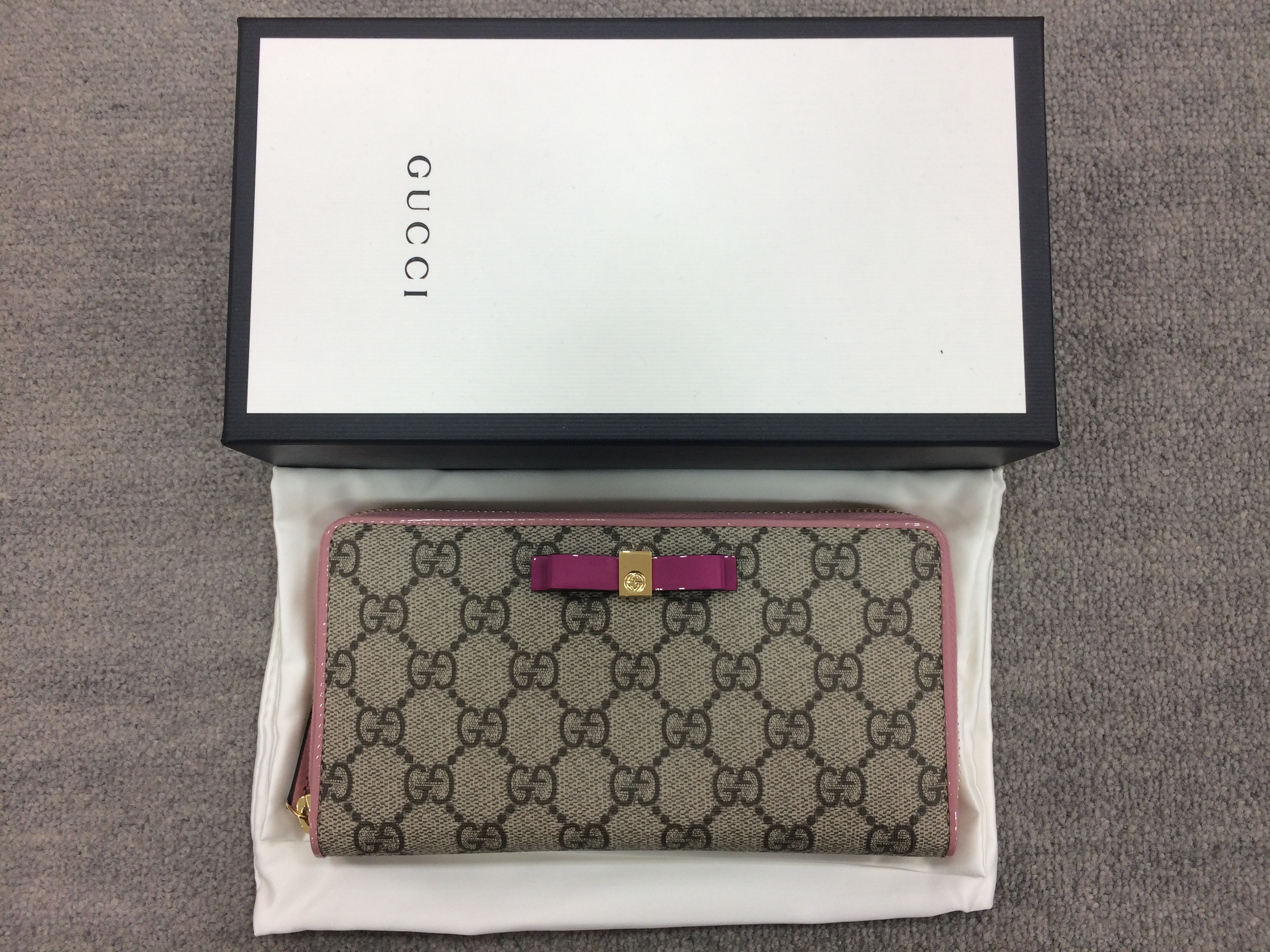 買取 GUCCI ラウンドファスナー長財布 GGプラス 288680 2091 ベージュ×ピンク